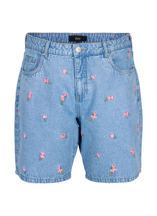 Shorts en jean avec des fleurs brodées, Light Blue AOP, Packshot image number 0