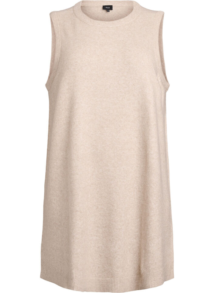 Korte gebreide jurk zonder mouwen, Beige, Packshot image number 0