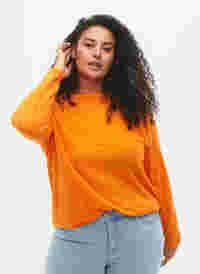 Blouse en maille texturée à col rond, Vibrant Orange, Model