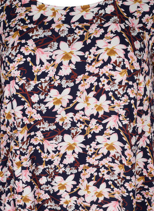 Viscose jurk met 3/4 mouwen, Blue/Pink Flower, Packshot image number 2
