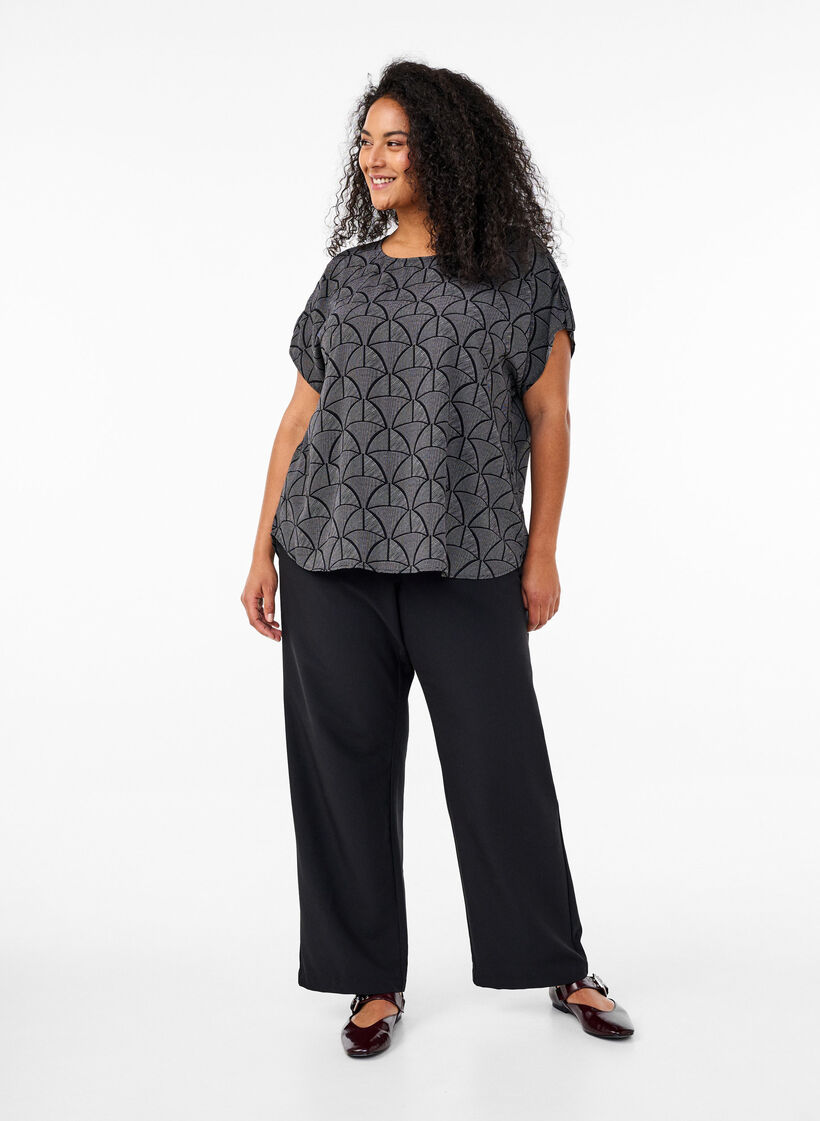 Blouse met korte mouwen en print, Black Grey Graphic , Model image number 2