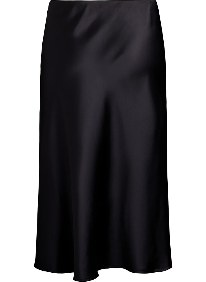 Satijnen midi rok, Zwart, Packshot image number 1