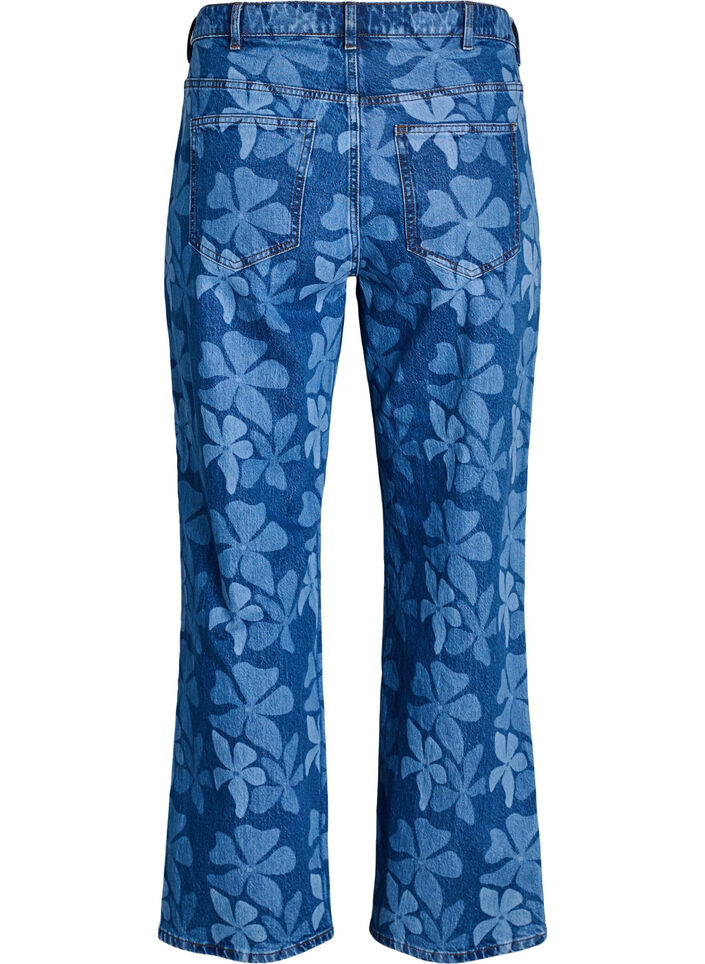 Myra jeans in bloemen denim met een Wide fit, Blauw, Packshot image number 1