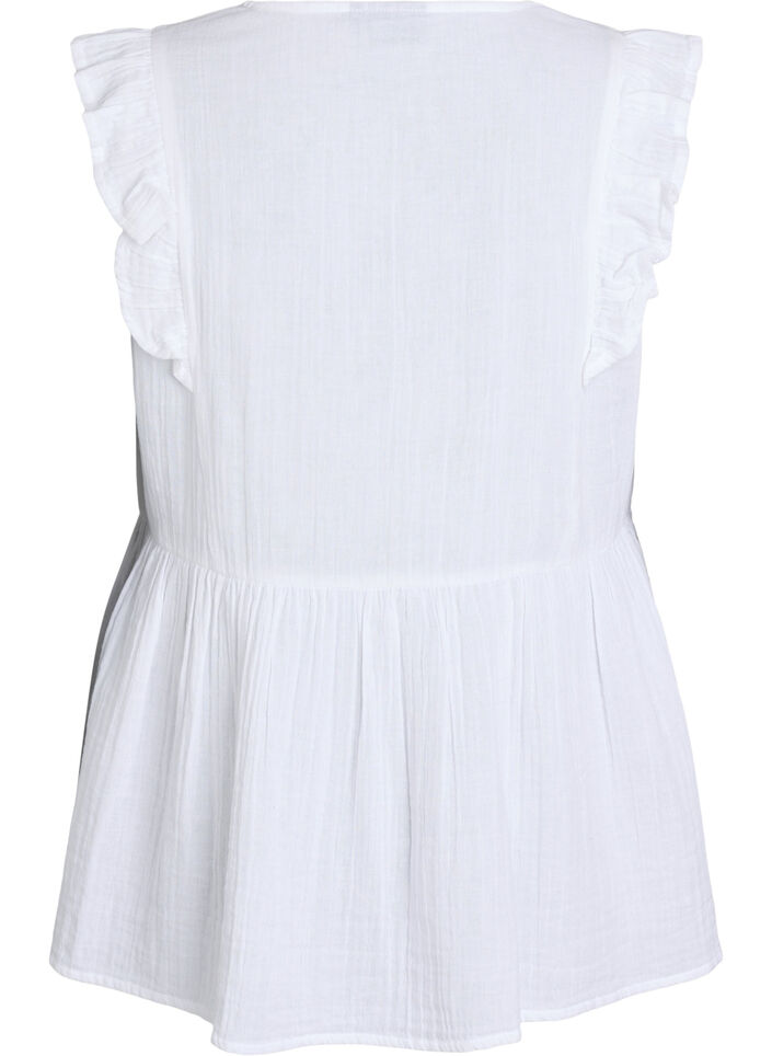 Mouwloze blouse van katoen mousseline met ruches, Wit, Packshot image number 1