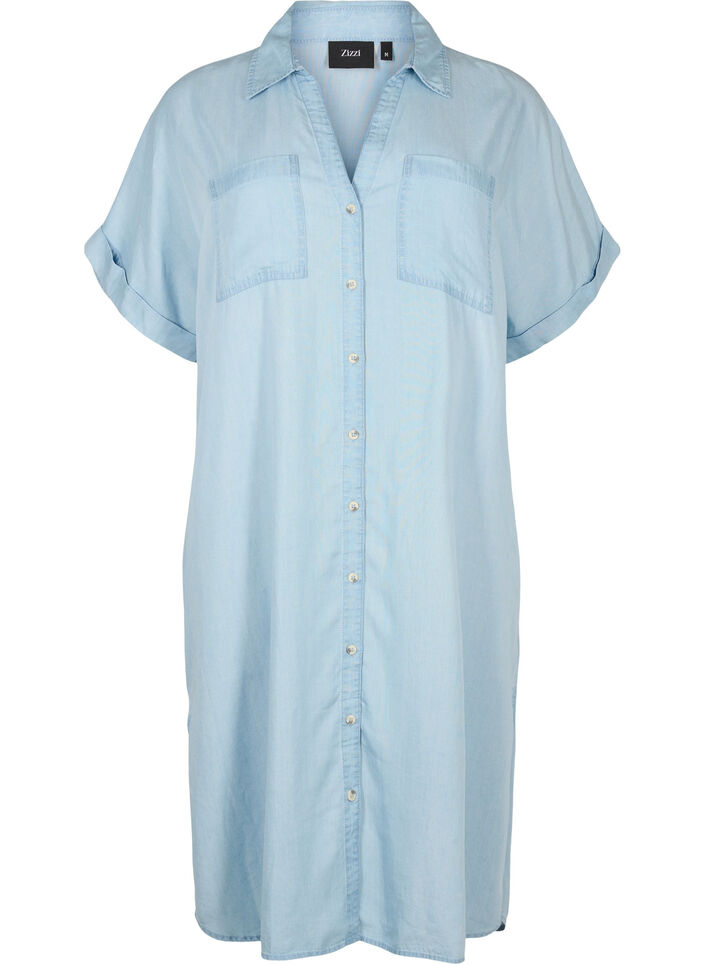 Robes à manches courtes en lyocell (TENCEL™), Light blue denim, Packshot image number 0