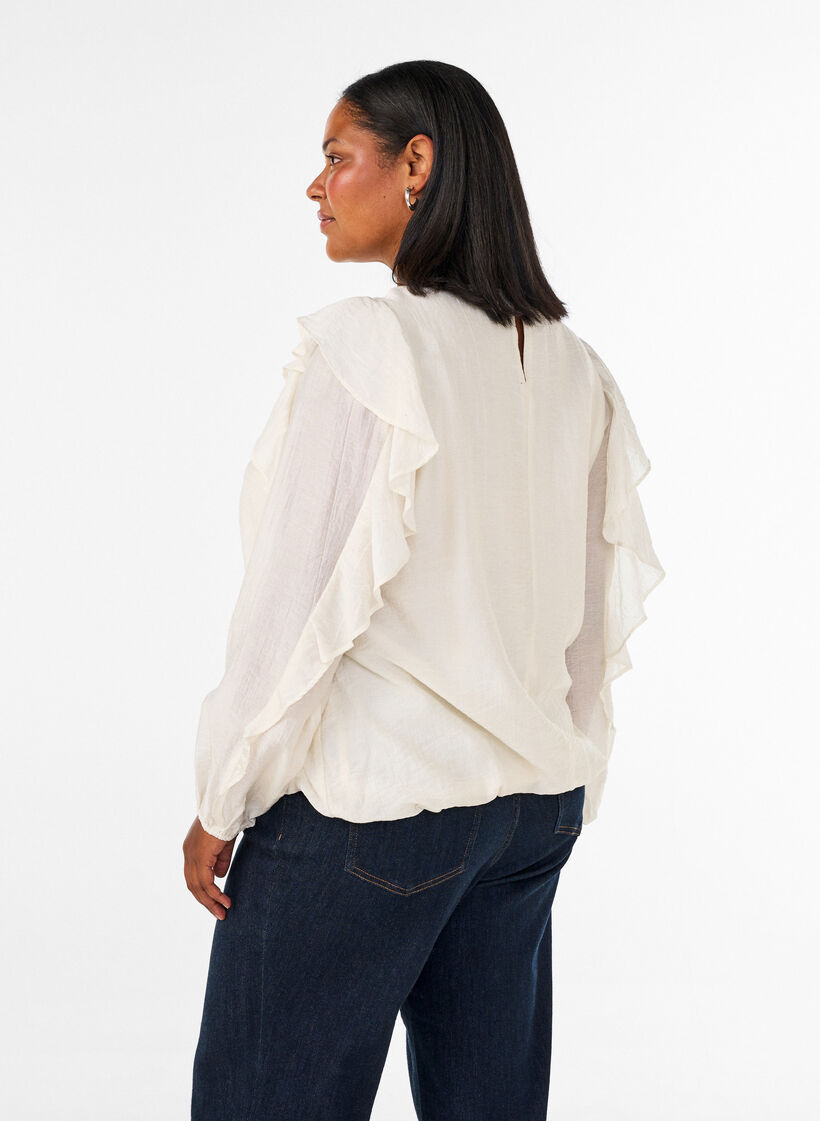 Blouse met ruches en ballonvorm, Vanille, Model image number 2