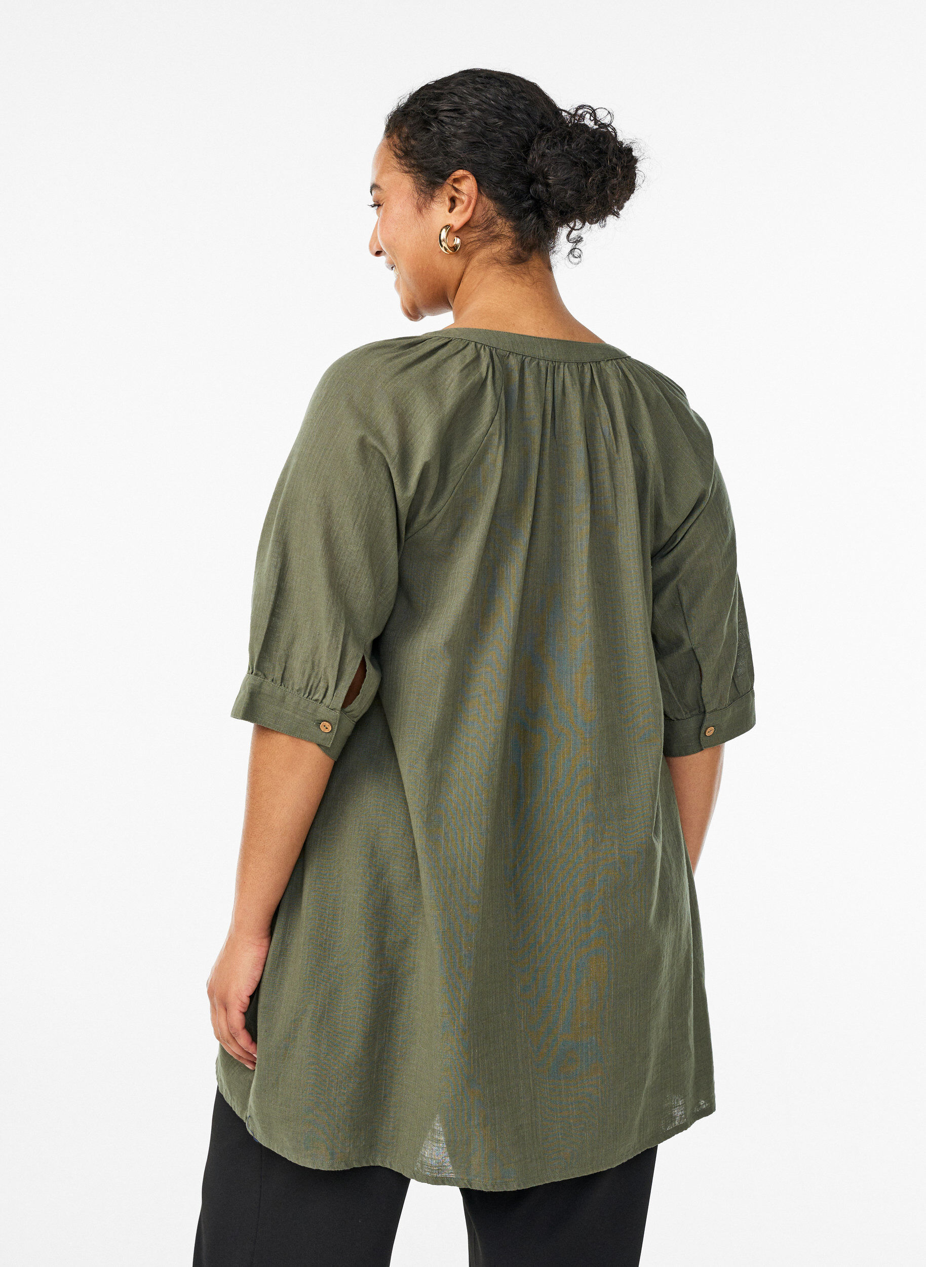 ZizziKatoenen tuniek met V-hals, Groen, Model image number 2