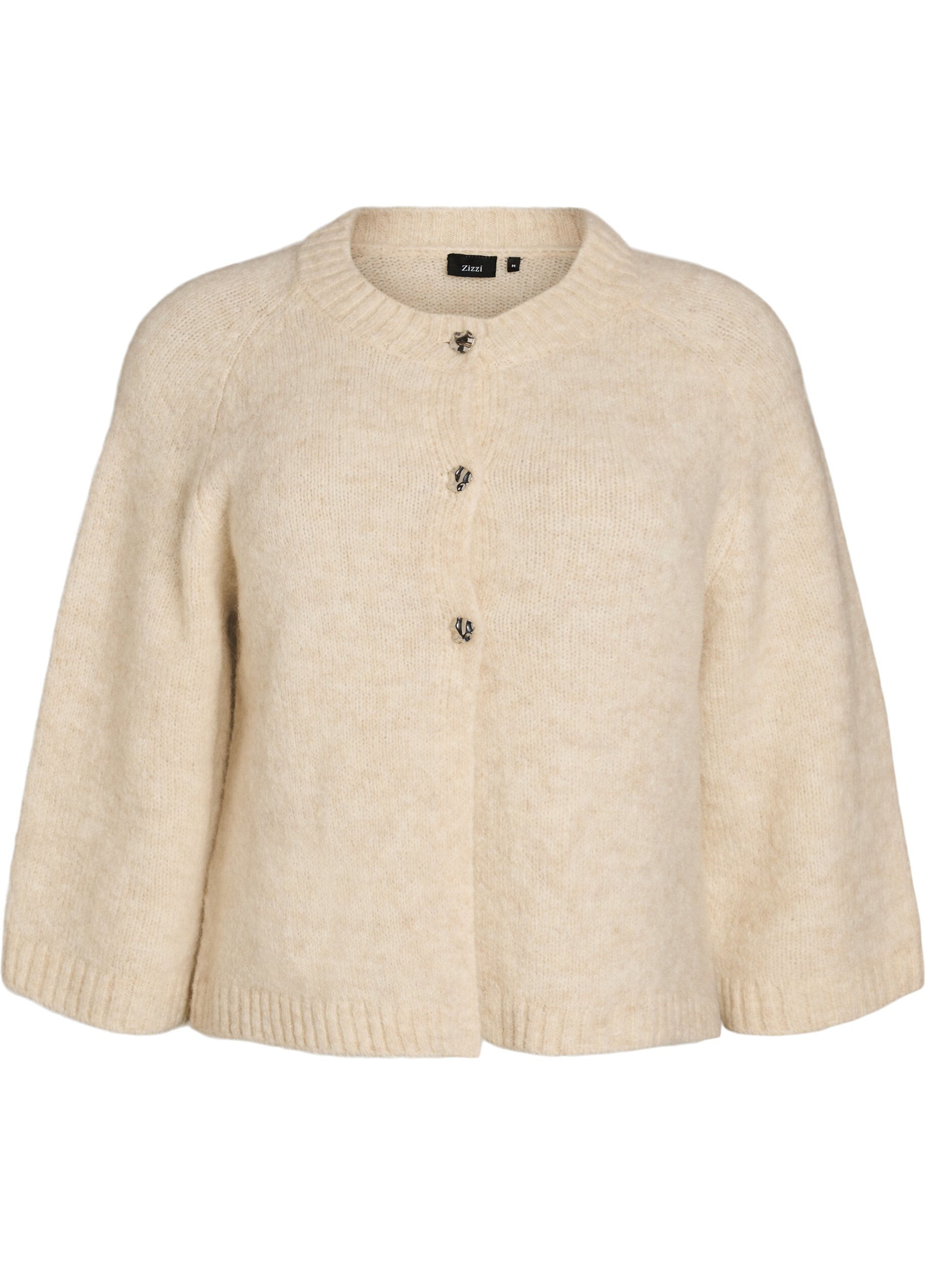 ZizziVest van wolmix met 3/4-mouwen, Beige, Packshot image number 0