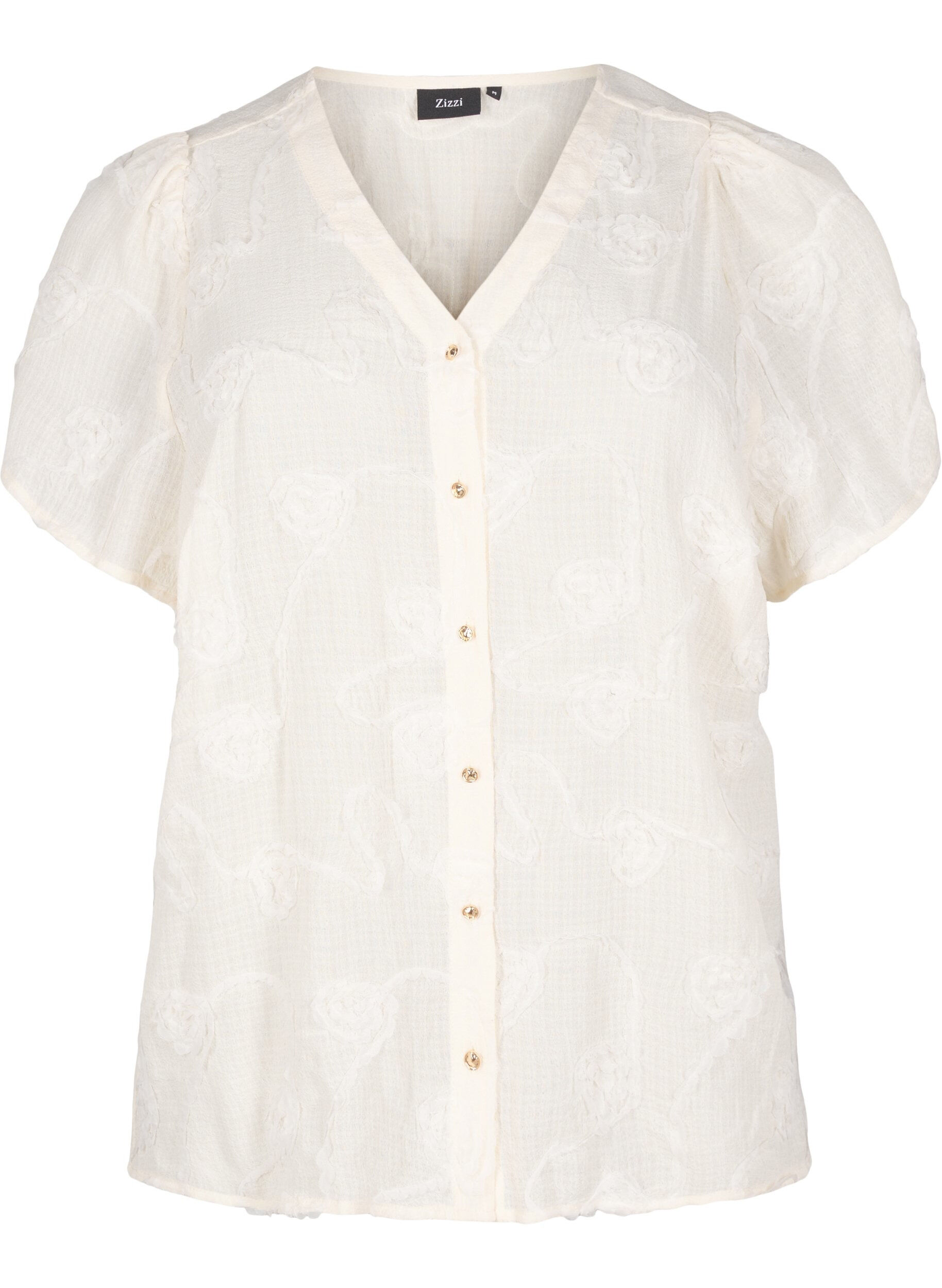 ZizziShirtblouse met korte mouwen en 3D-bloeimeffect, Beige, Packshot image number 0