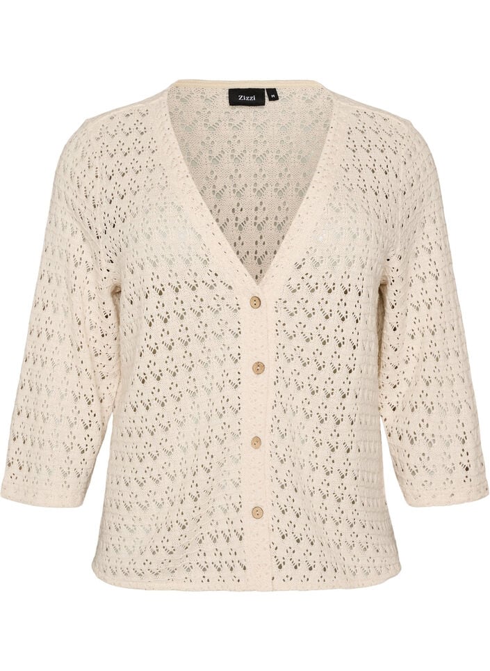 Gebreid vest met open broderie en V-hals, Beige, Packshot image number 0