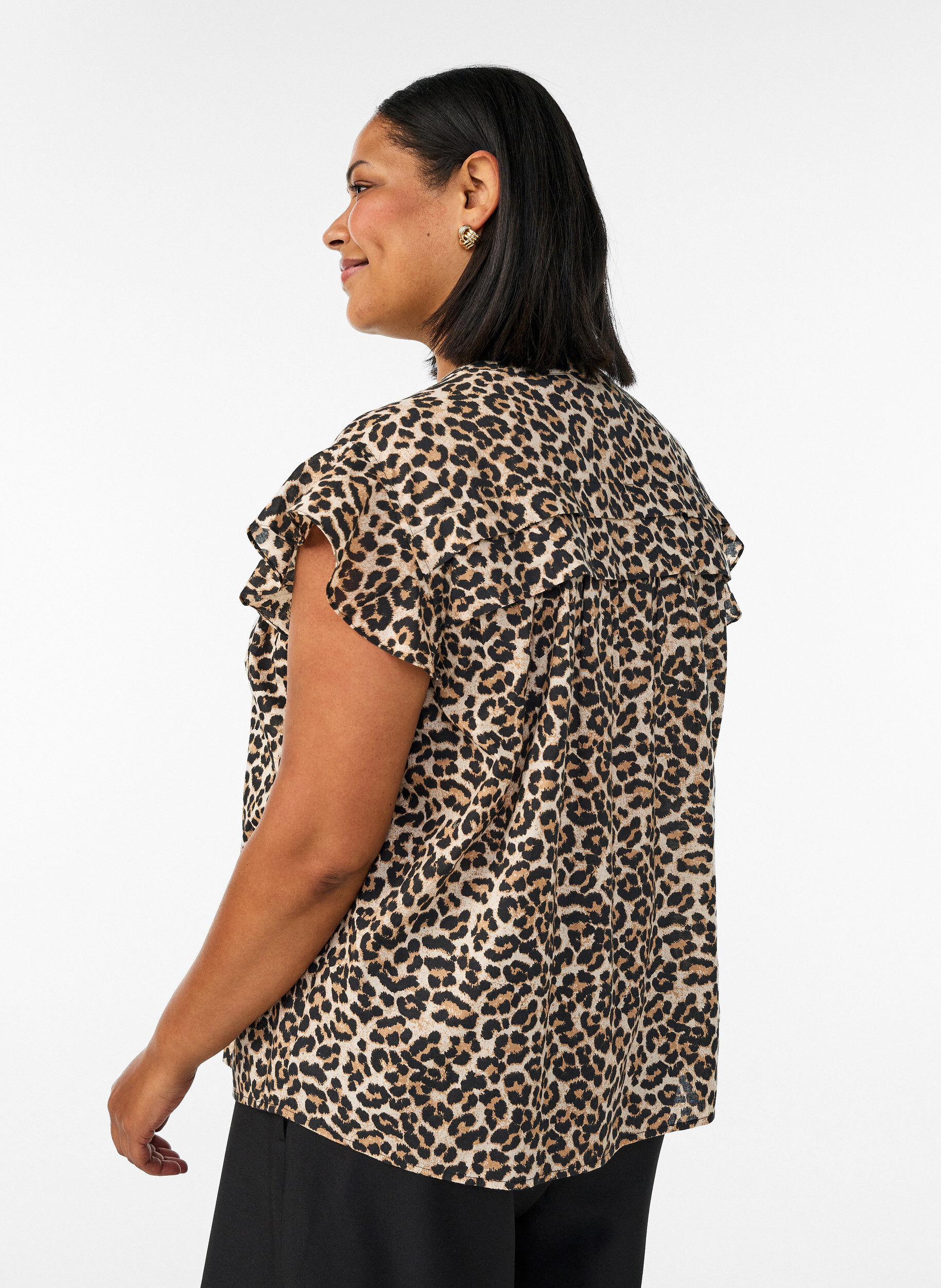 ZizziMouwloze A-lijn katoenen blouseshirt, Bruin, Model image number 2