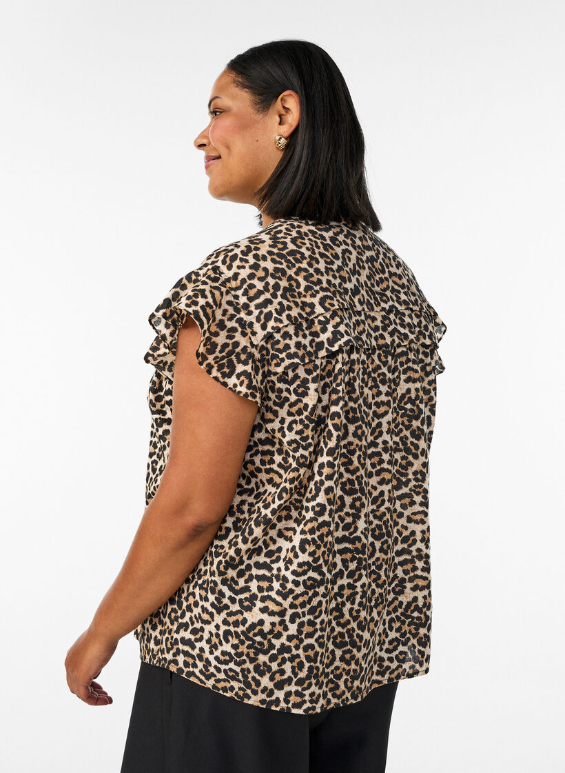 Mouwloze A-lijn katoenen blouseshirt, Bruin, Model image number 2