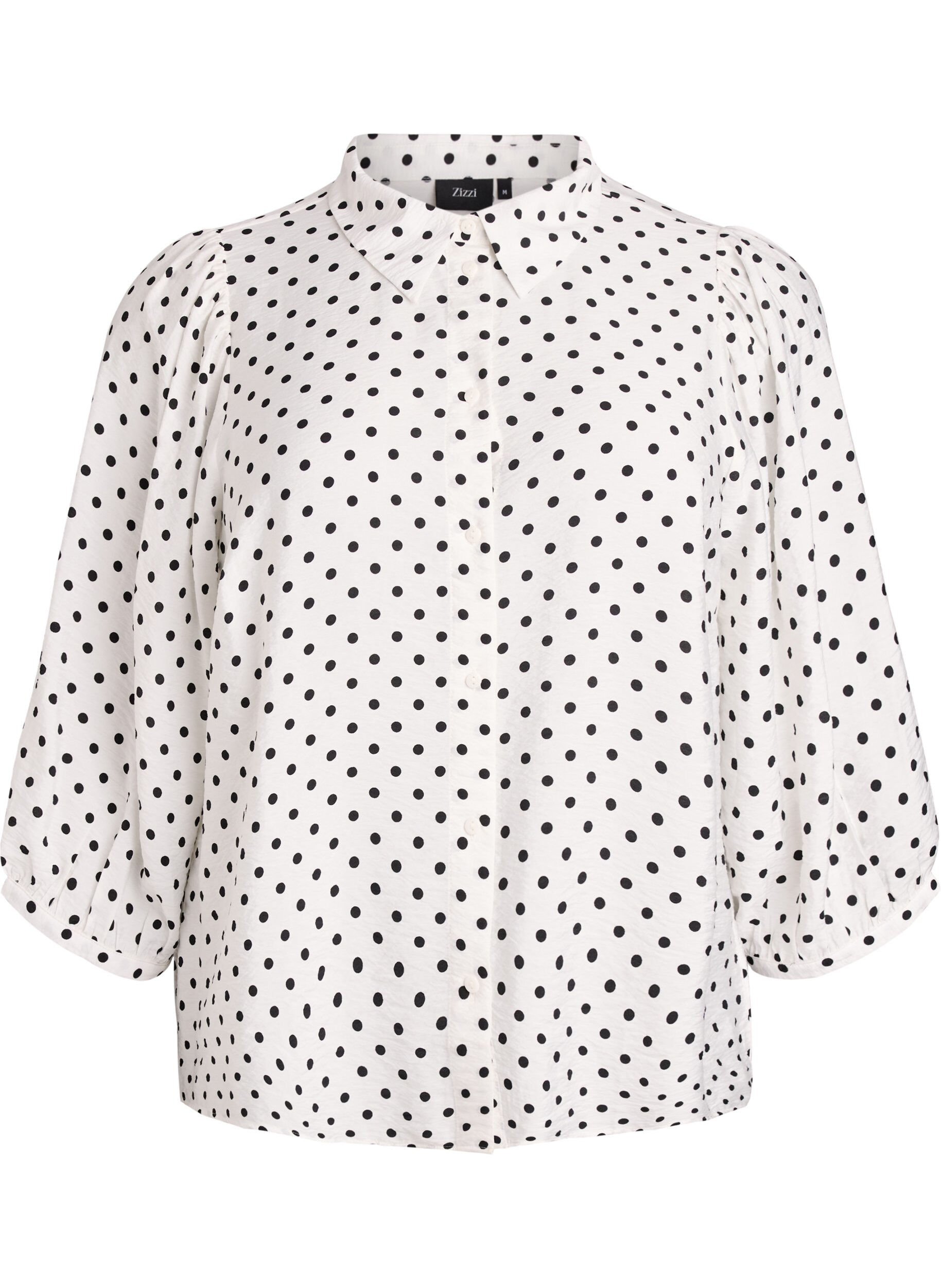 ZizziChemisier &agrave; pois et manches 3/4, Blanc, Packshot image number 0