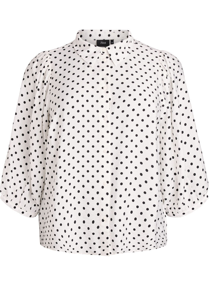 Chemisier &agrave; pois et manches 3/4, Blanc, Packshot image number 0
