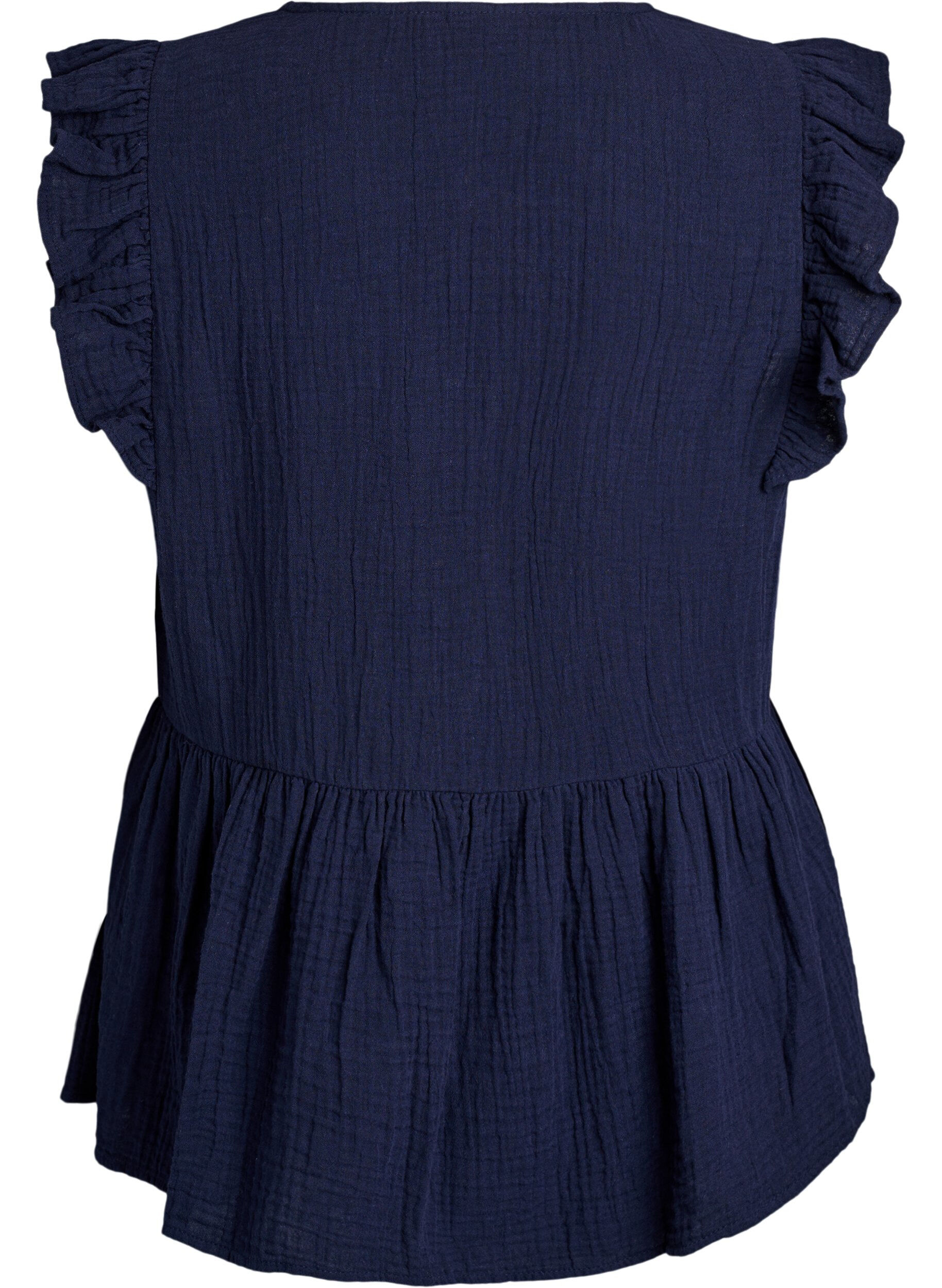 ZizziBlouse sans manches en mousseline de coton avec volants, Bleu, Packshot image number 1