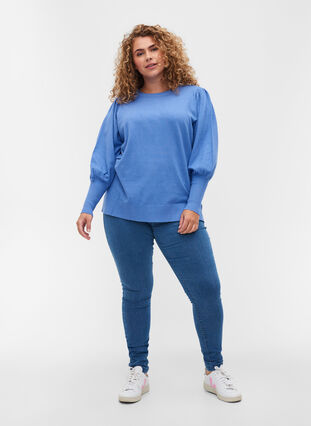 Pull en tricot à manches bouffantes, Ultramarine Mel, Model image number 3