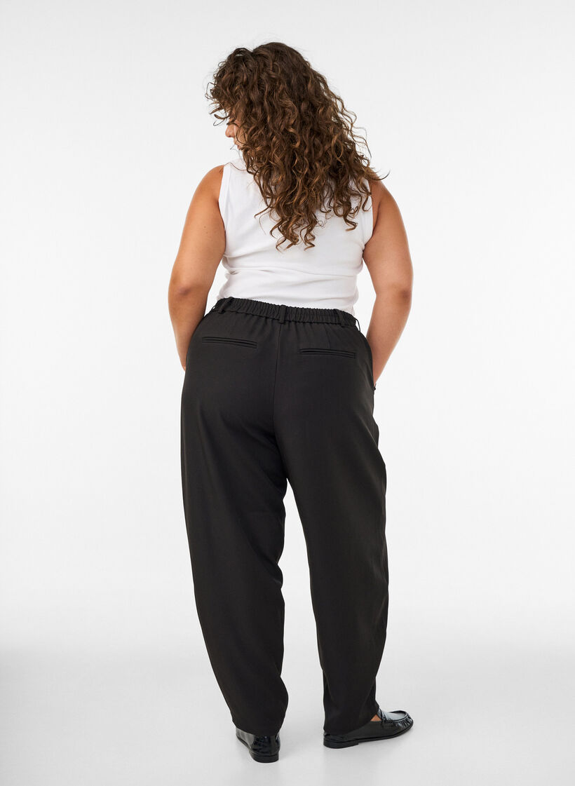 Broek met hoge taille en barrel fit, Zwart, Model image number 2