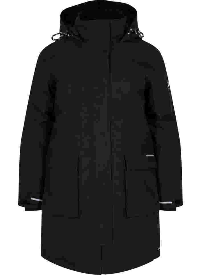 Winterjas met afneembare capuchon en zakken, Black, Packshot