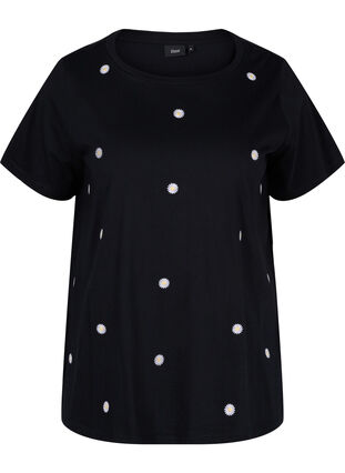 T-shirt en coton à manches courtes avec imprimé à fleurs, Black W. Flower, Packshot image number 0