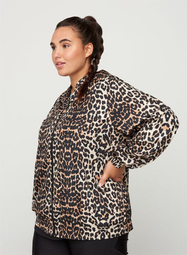  Veste de sport à imprimé léopard avec capuche, Leopard Print, Model image number 0