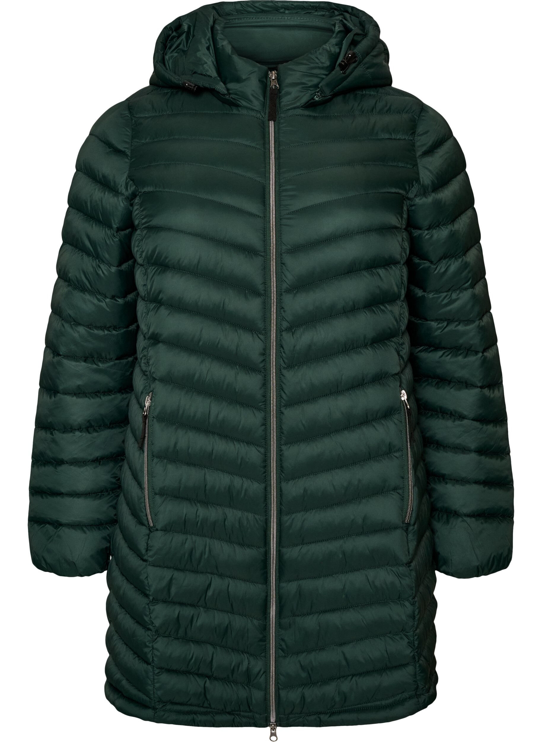 ZizziLichtgewicht jas met zakken en afneembare capuchon, Groen, Packshot image number 0