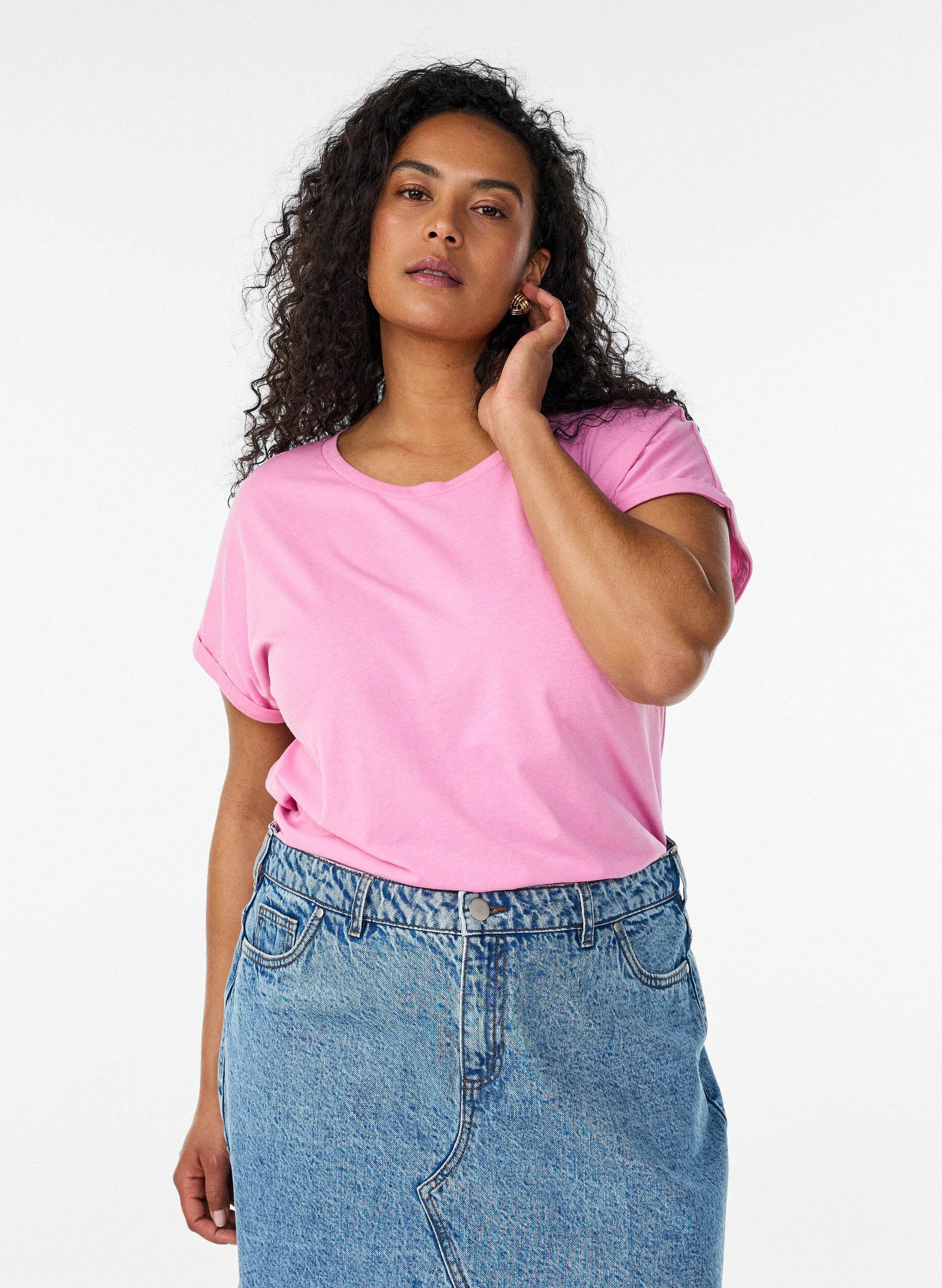 ZizziT-shirt met korte mouwen van katoenmix, Roze, Model image number 0