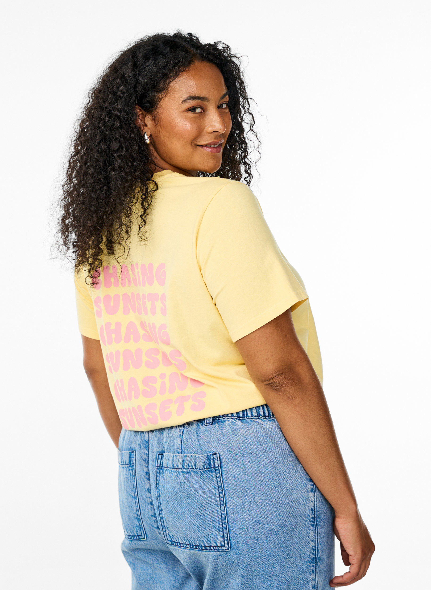 ZizziT-shirt van biologisch katoen met print op de rug, Geel, Model image number 2