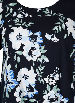 Robe en coton imprimé à manches courtes, Black Blue Flowers, Packshot image number 2