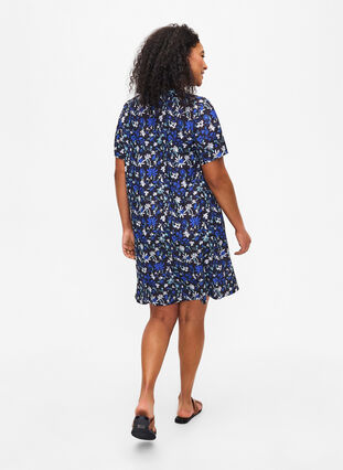 FLASH – Robe à imprimé floral et manches courtes, Black Blue Green AOP, Model image number 1