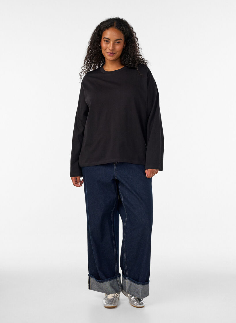 T-shirt Basic avec manches longues, Noir, Model image number 1