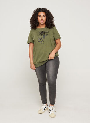 T-shirt met korte mouwen, acid wash en smokwerk, Ivy Green acid wash, Model image number 2
