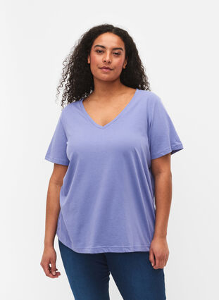 T-shirt à manches courtes avec col en V, Lavender Viloet, Model image number 0
