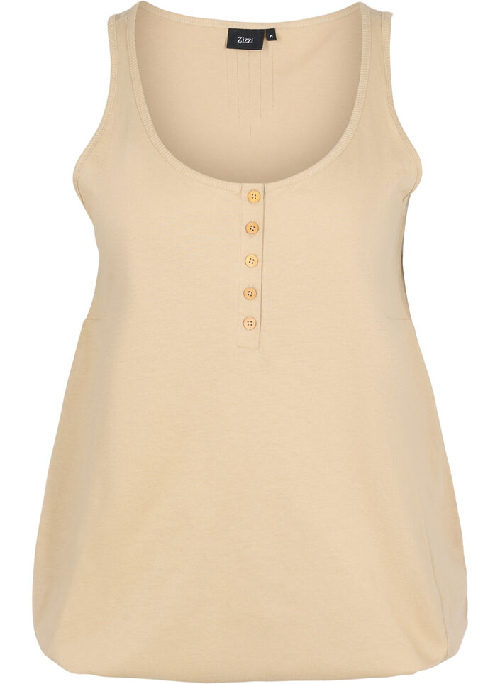 Haut en coton solide avec élastique dans le bas, Humus, Packshot image number 0