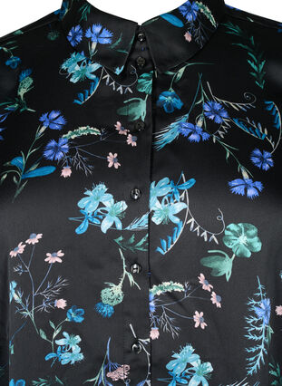 Shirtjurk met 3/4 mouwen en bloemenprint, Blue Flower AOP, Packshot image number 2