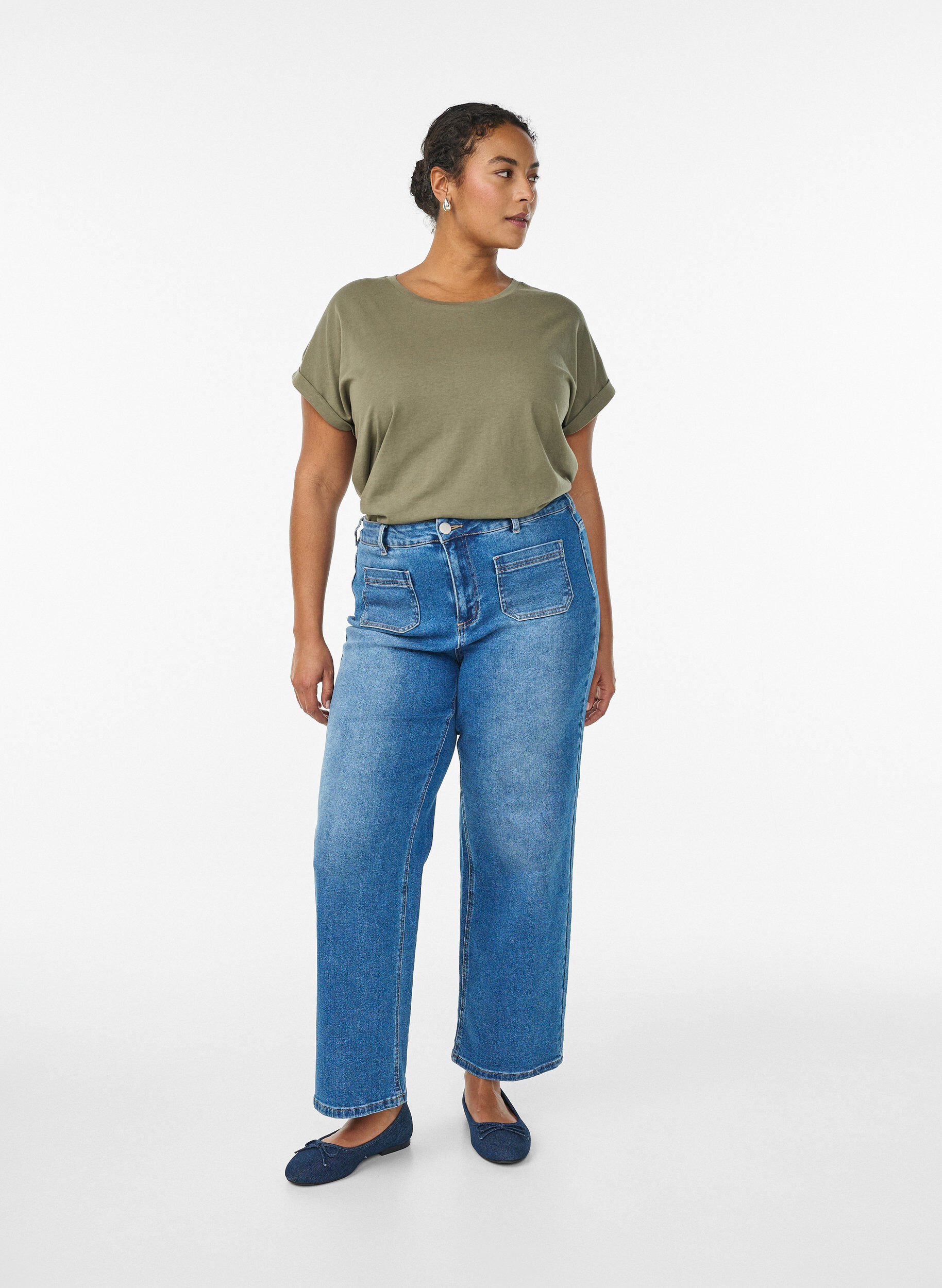 ZizziT-shirt met korte mouwen in een katoenmix, Groen, Model image number 1