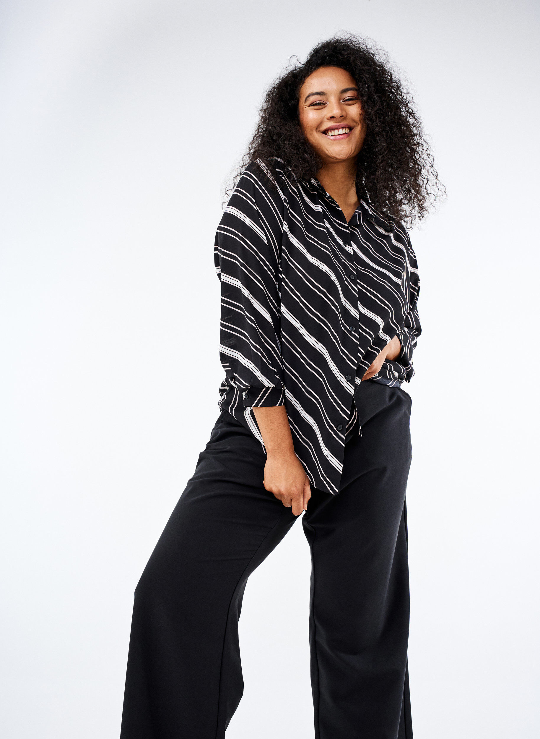 ZizziShirt met patroon en lange mouwen, Black Stripe, Image image number 0