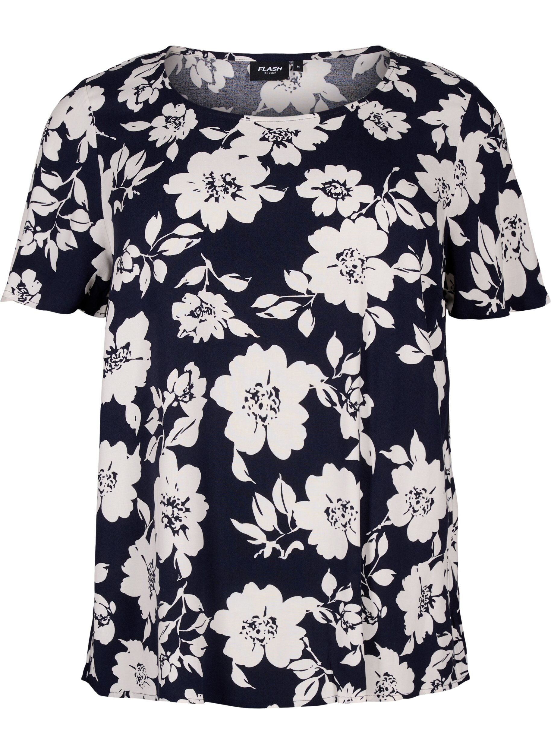 ZizziFLASH - Viscose blouse met korte mouwen en print, Blauw, Packshot image number 0