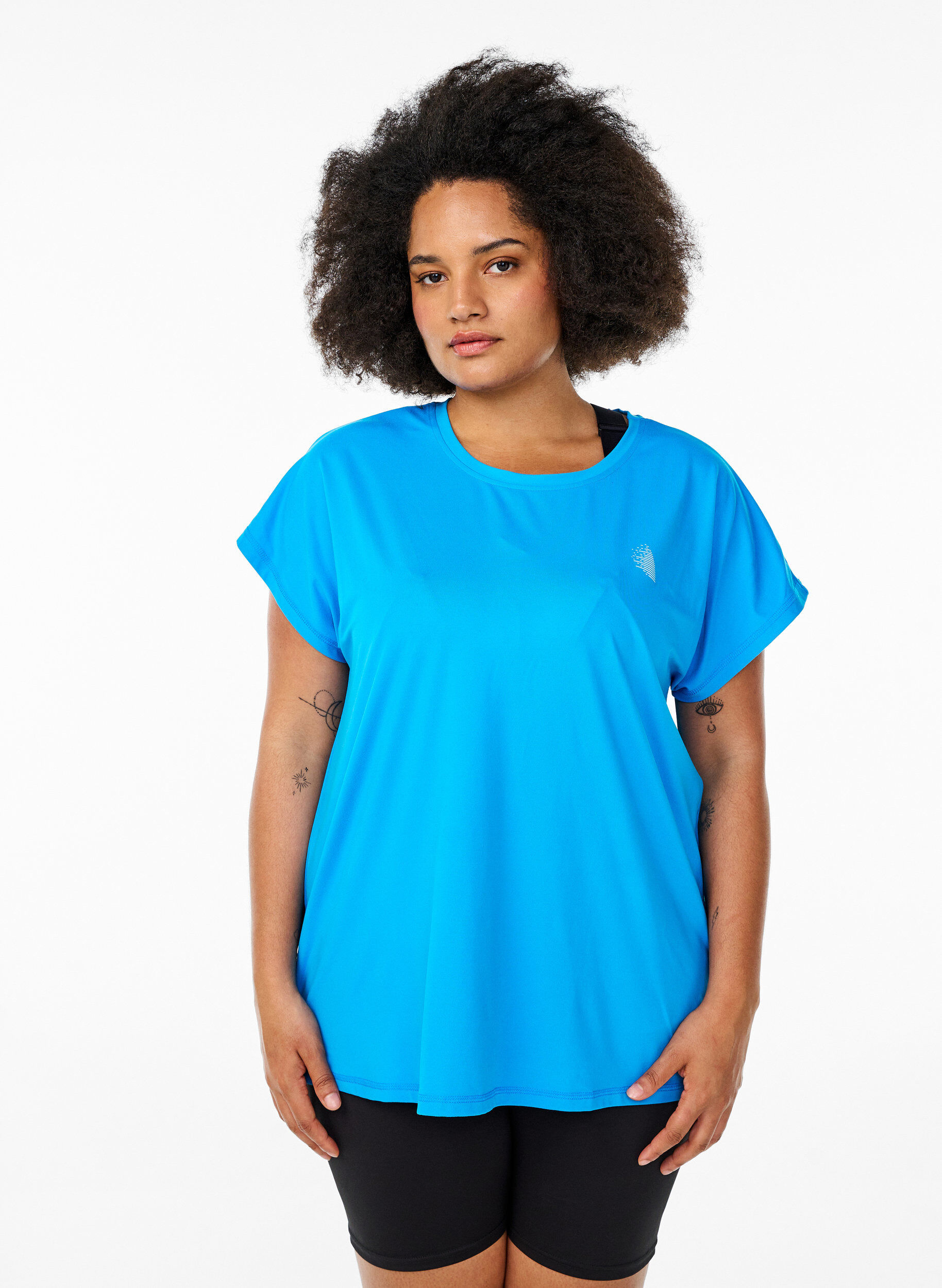 T-shirt de sport couleur unie, Bleu, Model