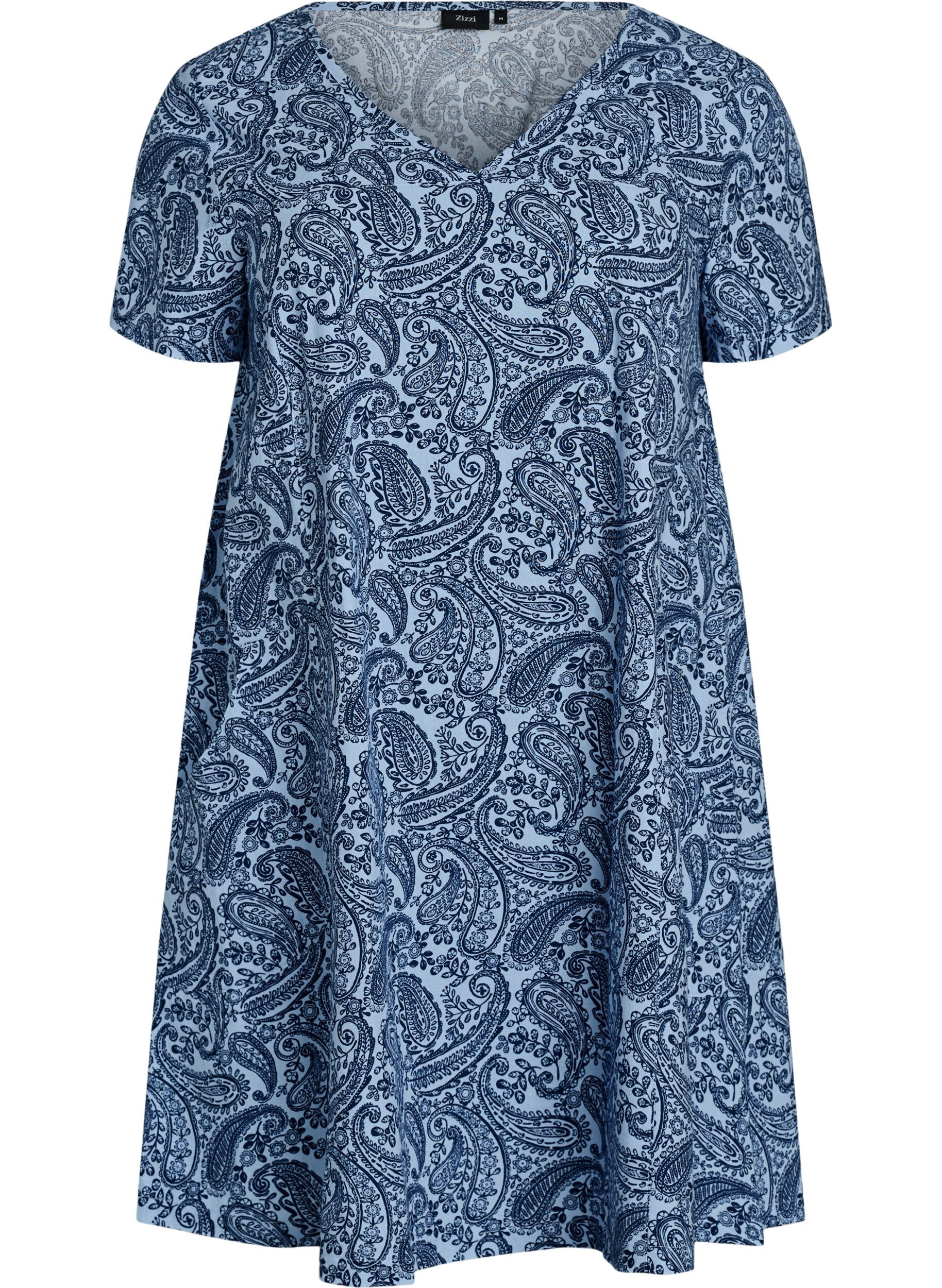 Zizzi Robe courte &eacute;vas&eacute;e avec imprim&eacute; cachemire, Bleu Clair, Packshot image number 0