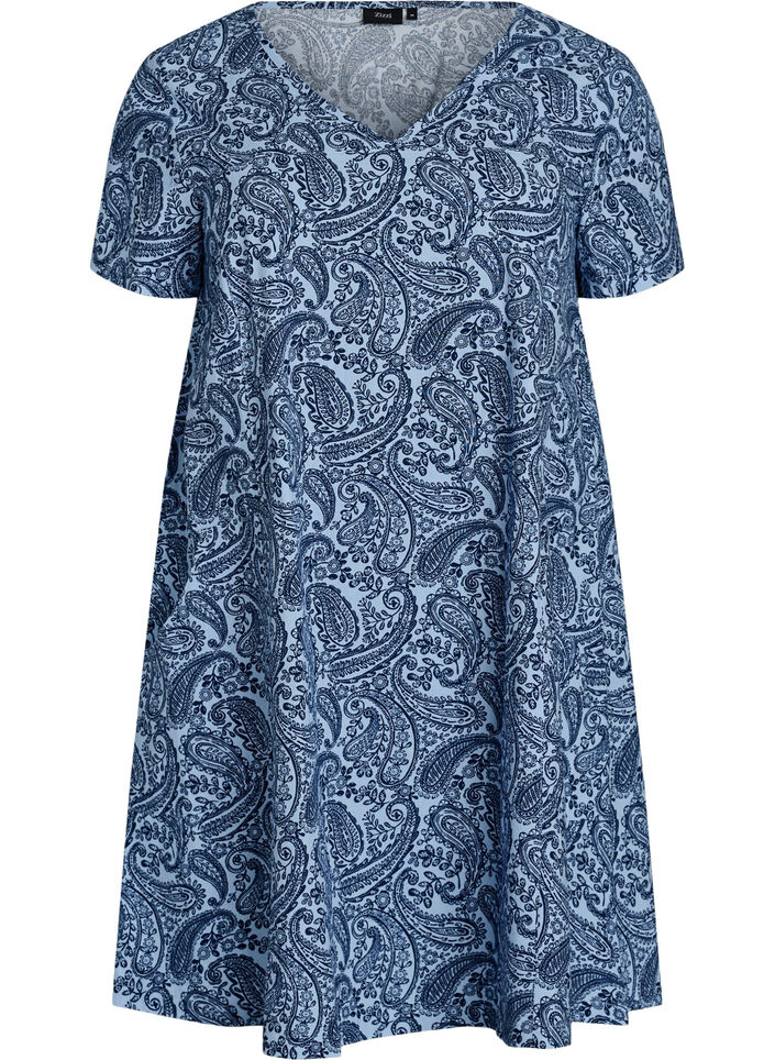 Robe courte &eacute;vas&eacute;e avec imprim&eacute; cachemire, Bleu Clair, Packshot image number 0