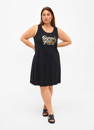 Mouwloze katoenen jurk met a-vorm, Black W. Summer, Model image number 2