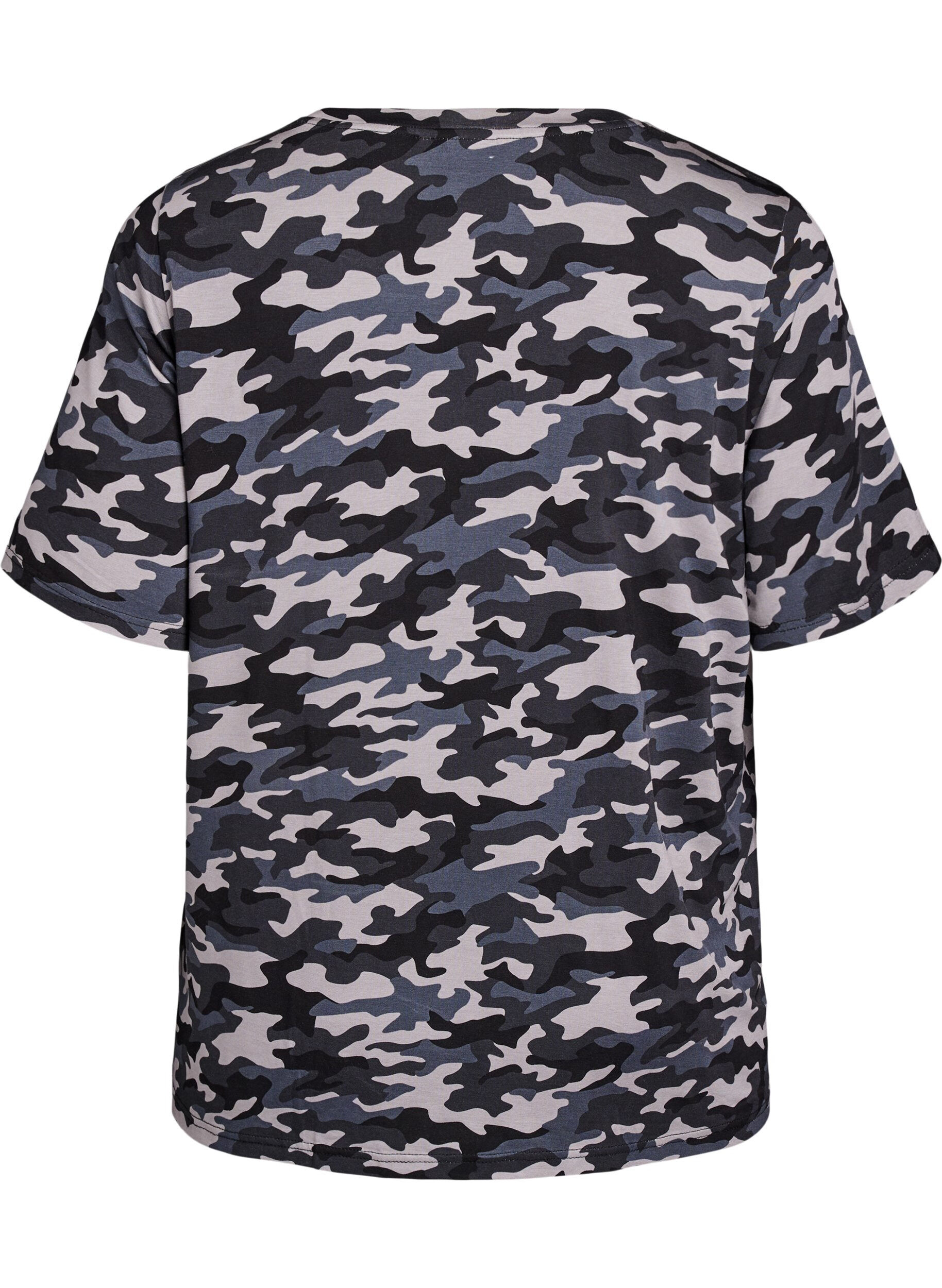 ZizziT-shirt met TENCEL&trade; Lyocell en camouflageprint, Grijs, Packshot image number 1