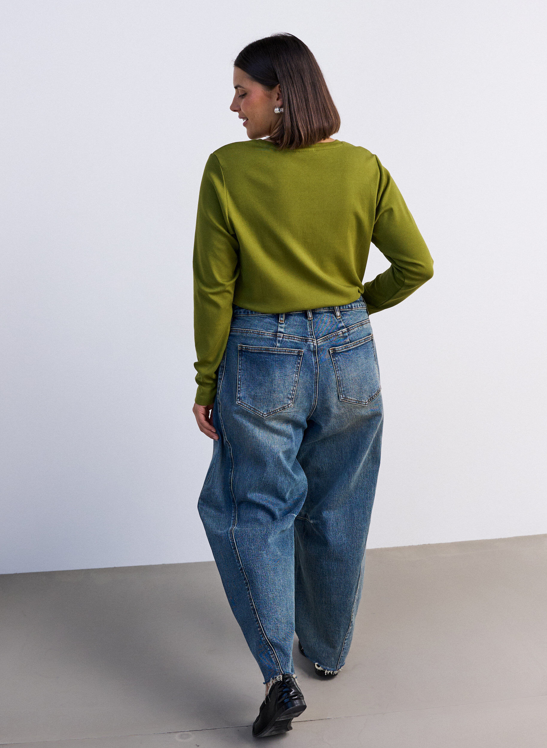 ZizziBasic T-shirt met lange mouwen en ronde hals, Groen, Model image number 2