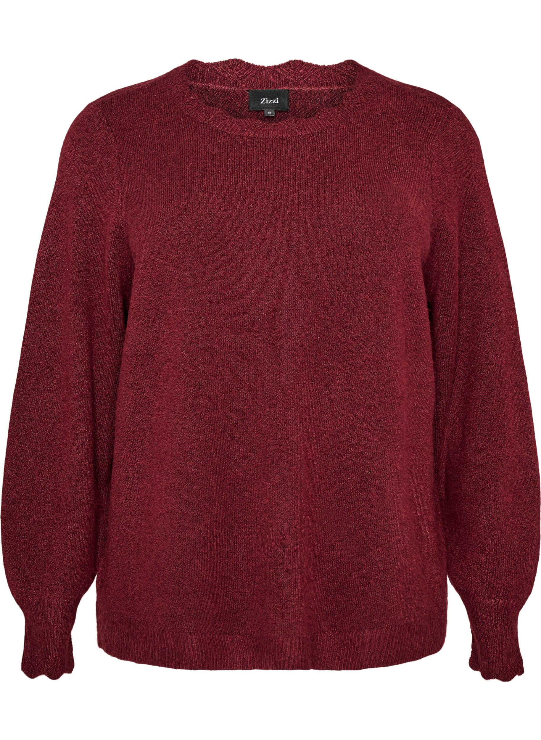 ZizziBlouse en maille &agrave; bords ondul&eacute;s, Bordeaux, Packshot image number 0