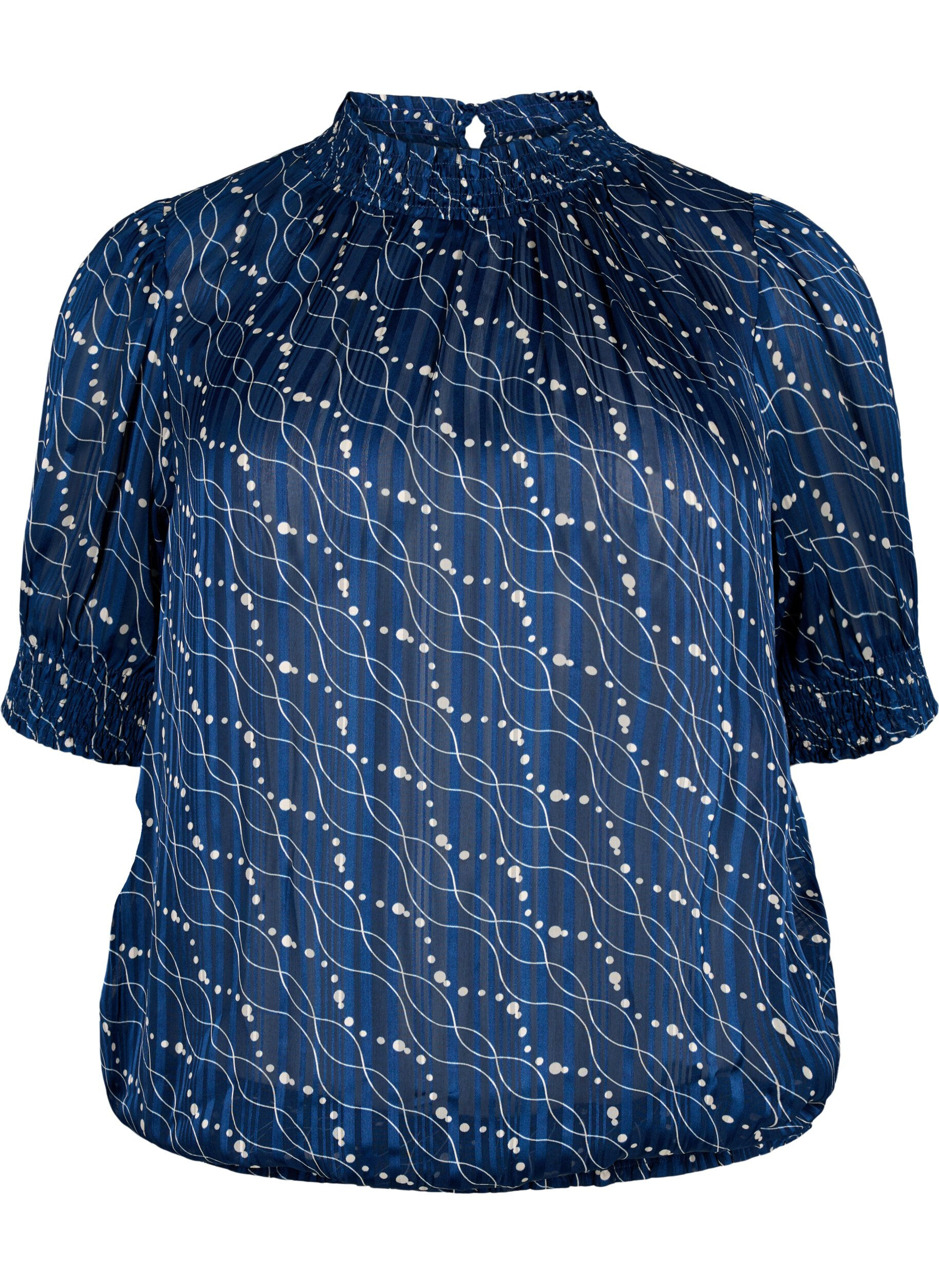 Zizzi Smock-blouse met korte mouwen en print, Dress Bl. Swirl AOP, Packshot image number 0