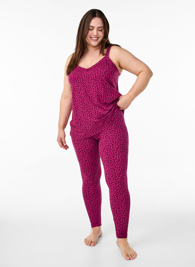 Haut de nuit à bretelles et col en V, Rose, Model image number 1