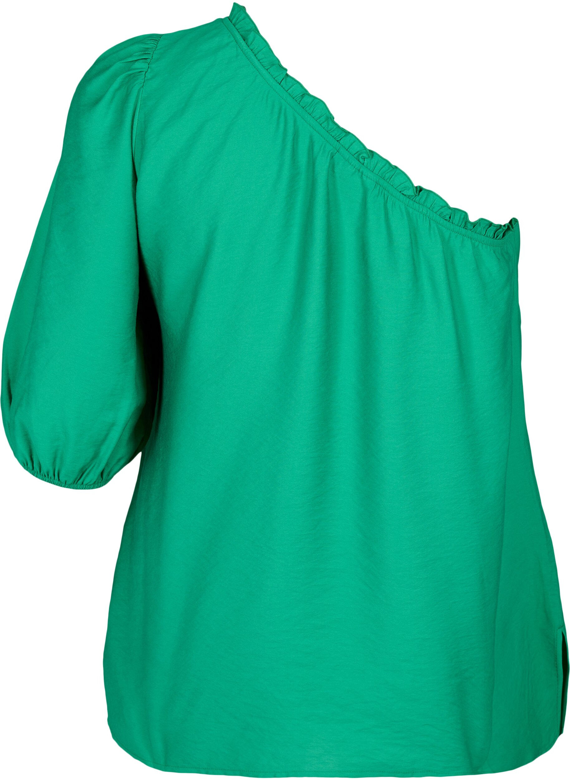 ZizziOne-shoulder blouse in viscose, Groen, Packshot image number 1