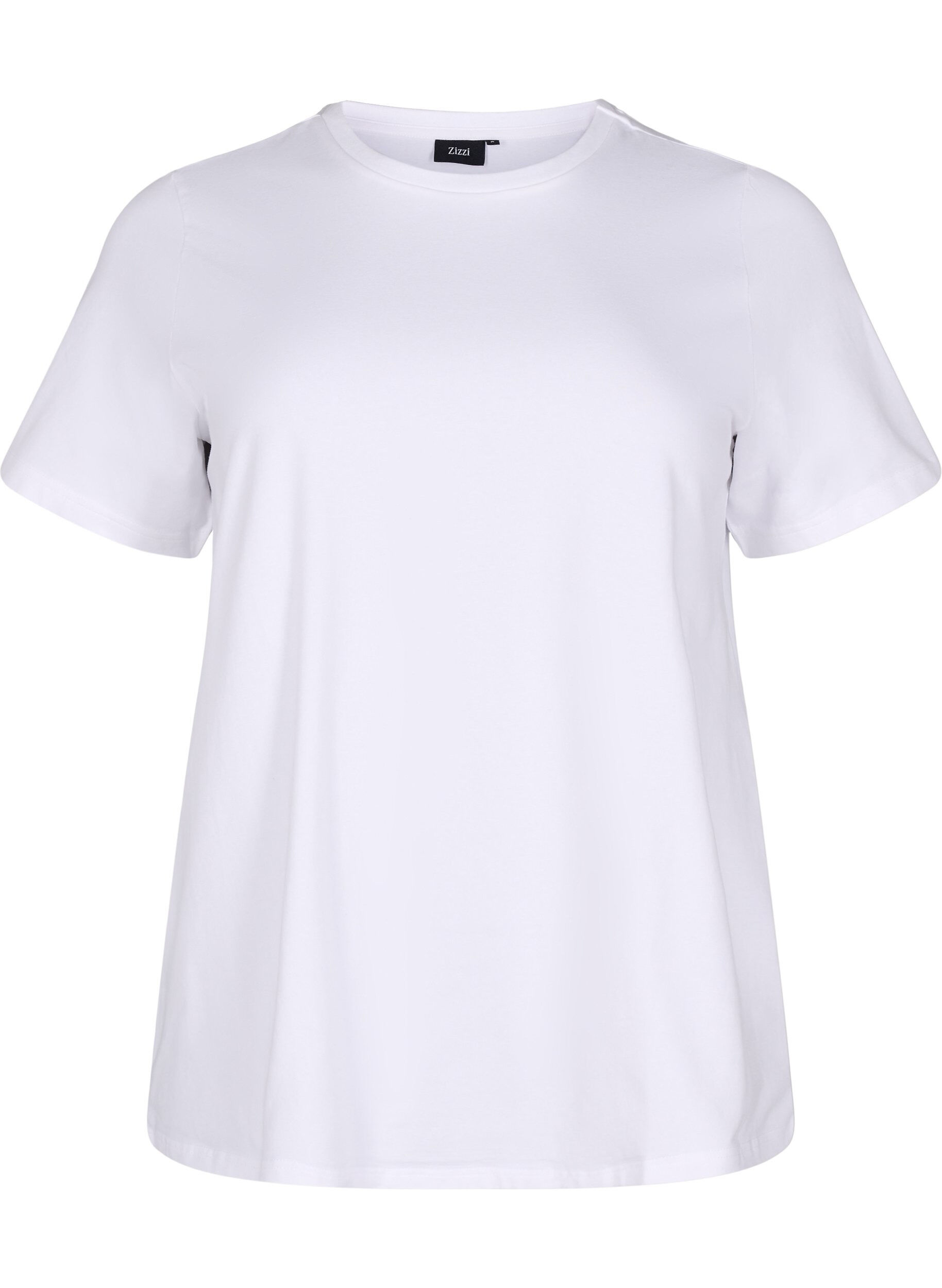 Zizzi T-shirt en coton biologique avec col rond, Bright White, Packshot image number 0