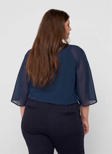 Chiffon blouse met 3/4 mouwen, Navy Blazer, Model image number 1