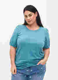 Katoenen t-shirt met 2/4 mouwen, Brittany Blue, Model